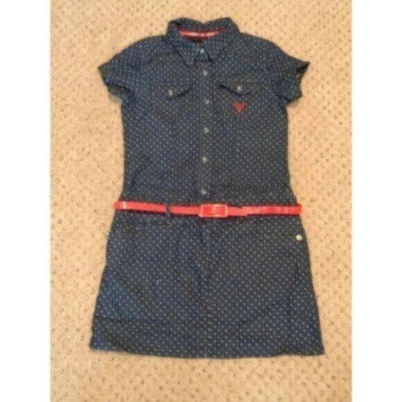NEW Guess girls youth large size 14 Blue Denim Polka Dot Dress MSRP $64.99 - Picture 1 of 7